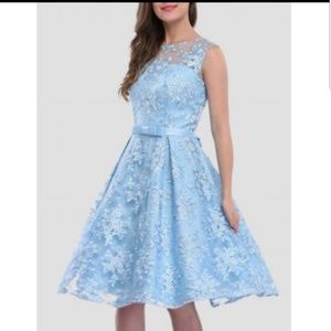 Blue knee length lace dress